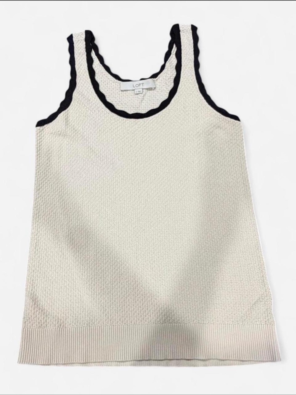 LOFT Cream Tank with Black Scalloped Trim